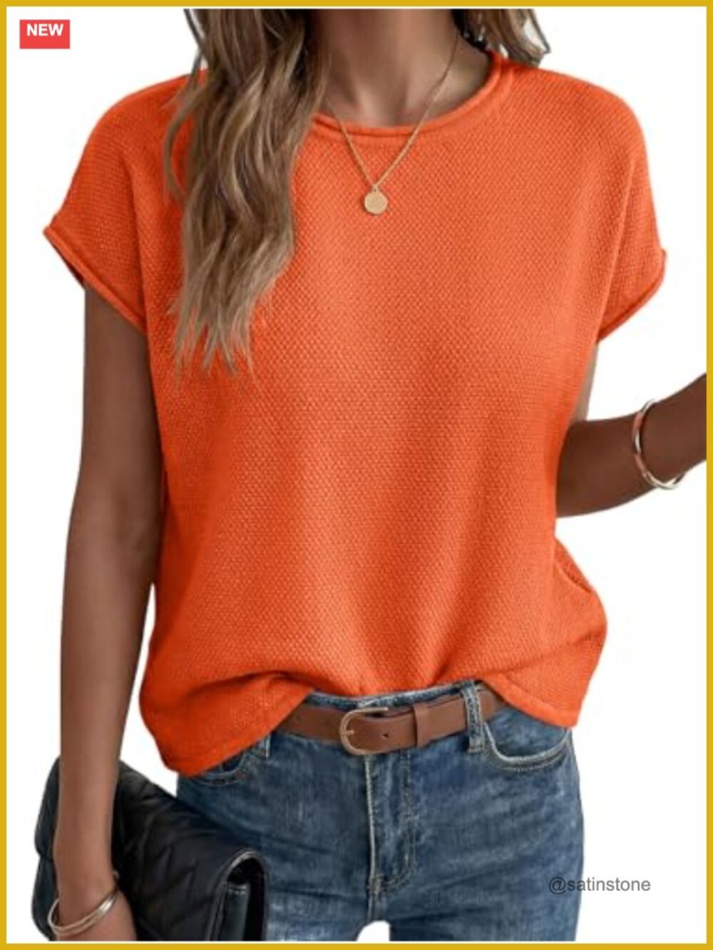 Waffle Knit Cap Sleeve Crew Neck Loose Fit Sweater Vest